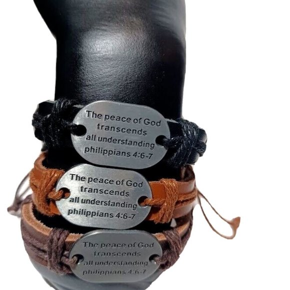 NWT pk-Leather Bracelets "The peace of God transcends all understanding". - Picture 2 of 2